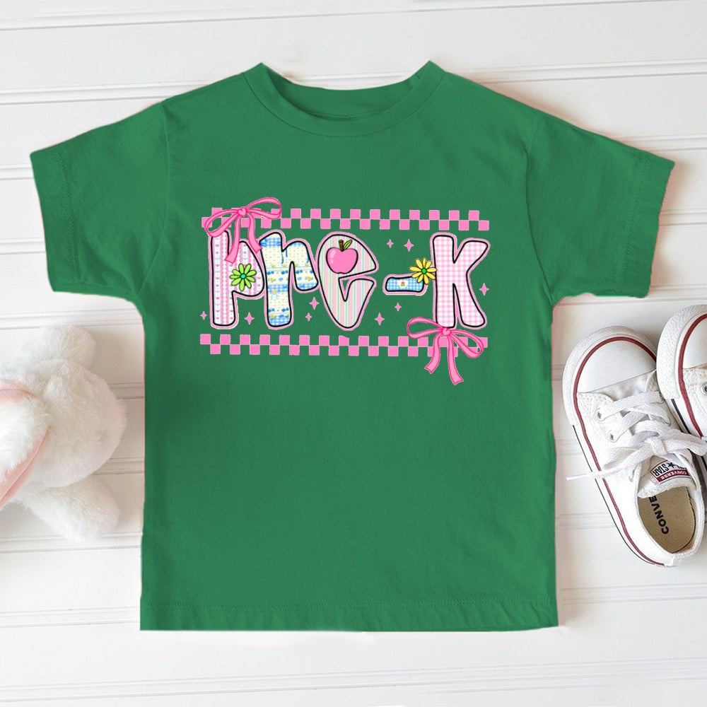 Personalized Grade Pre-K Bow And Gingham Print Toddler T-shirts