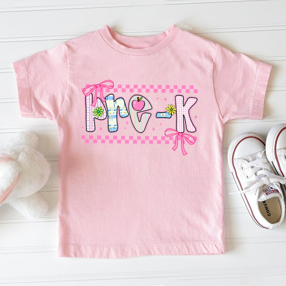 Personalized Grade Pre-K Bow And Gingham Print Toddler T-shirts