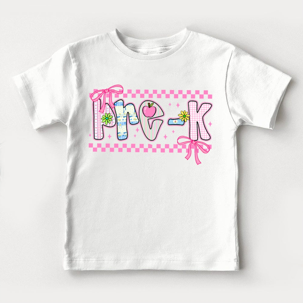 Personalized Grade Pre-K Bow And Gingham Print Toddler T-shirts
