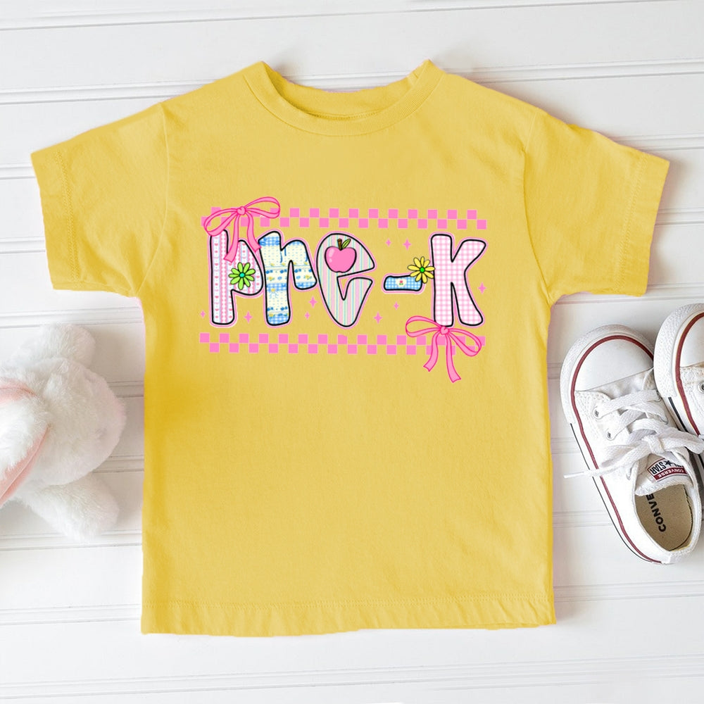 Personalized Grade Pre-K Bow And Gingham Print Toddler T-shirts