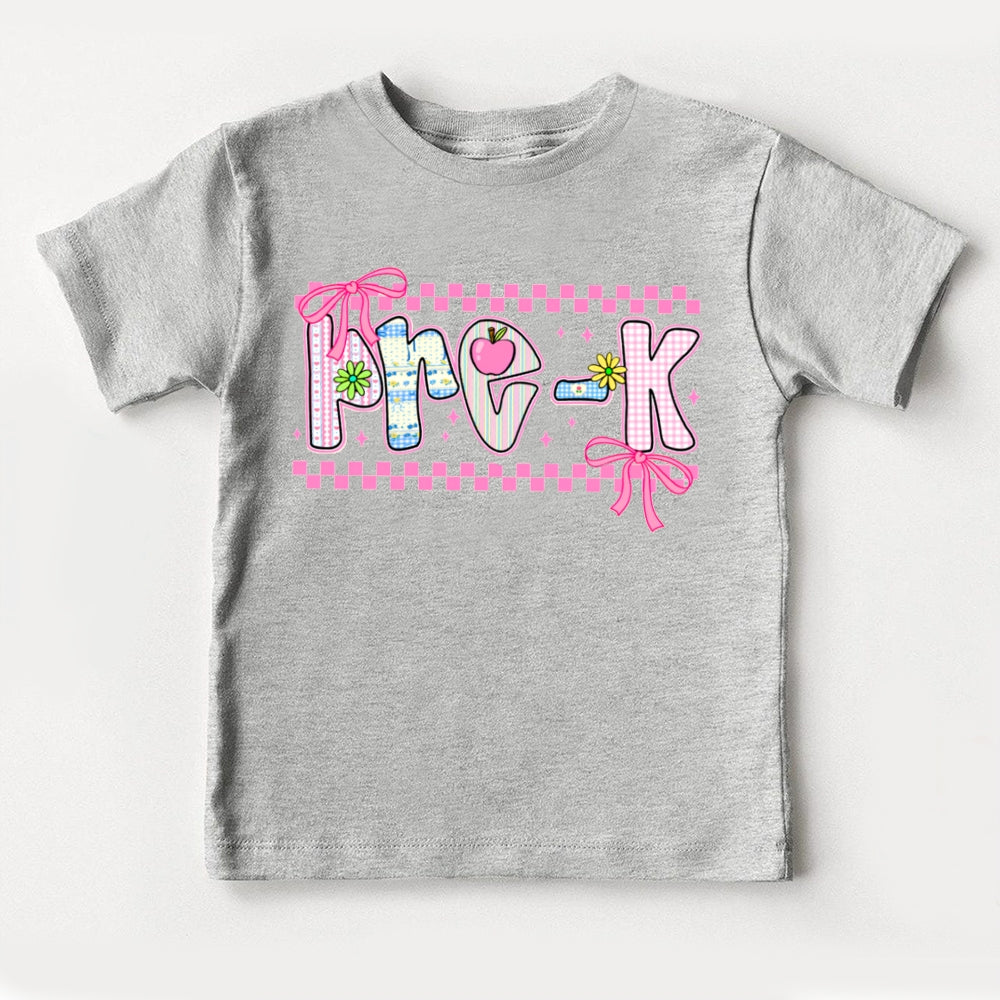 Personalized Grade Pre-K Bow And Gingham Print Toddler T-shirts