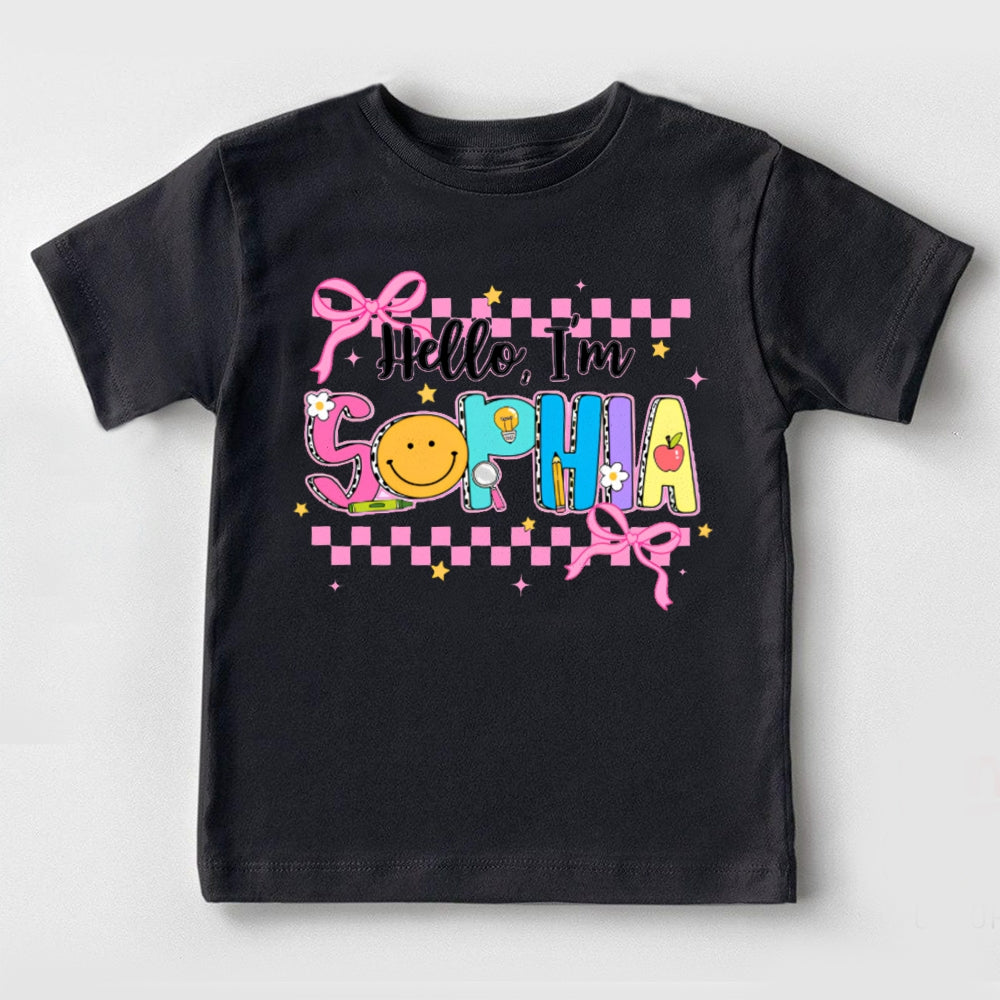 Personalized Name Hello I'M Sophia Colorful Letters And Pink Small Square Print Toddler T-shirts