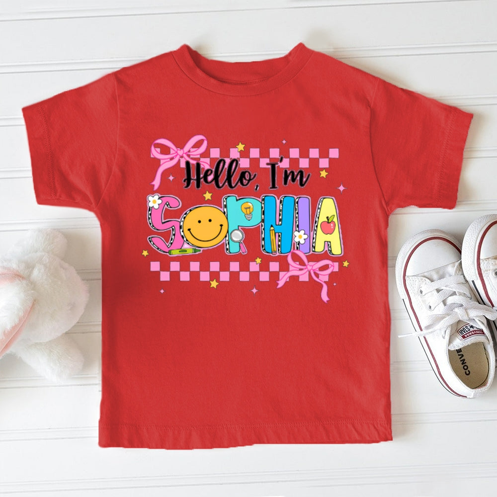 Personalized Name Hello I'M Sophia Colorful Letters And Pink Small Square Print Toddler T-shirts