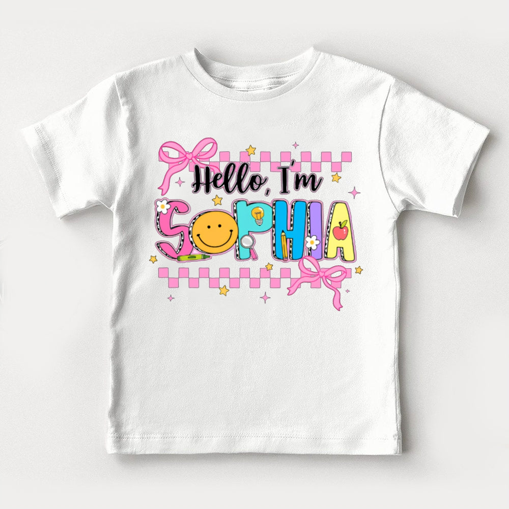 Personalized Name Hello I'M Sophia Colorful Letters And Pink Small Square Print Toddler T-shirts