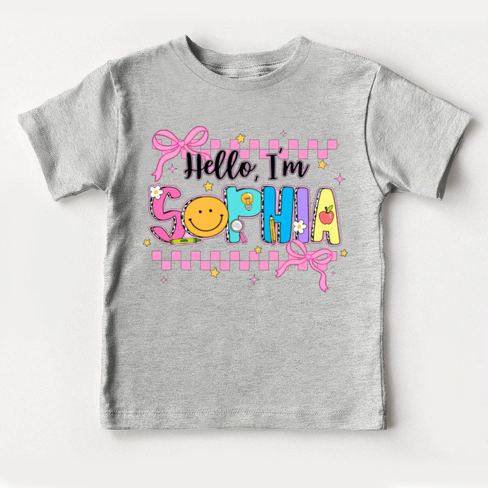 Personalized Name Hello I'M Sophia Colorful Letters And Pink Small Square Print Toddler T-shirts