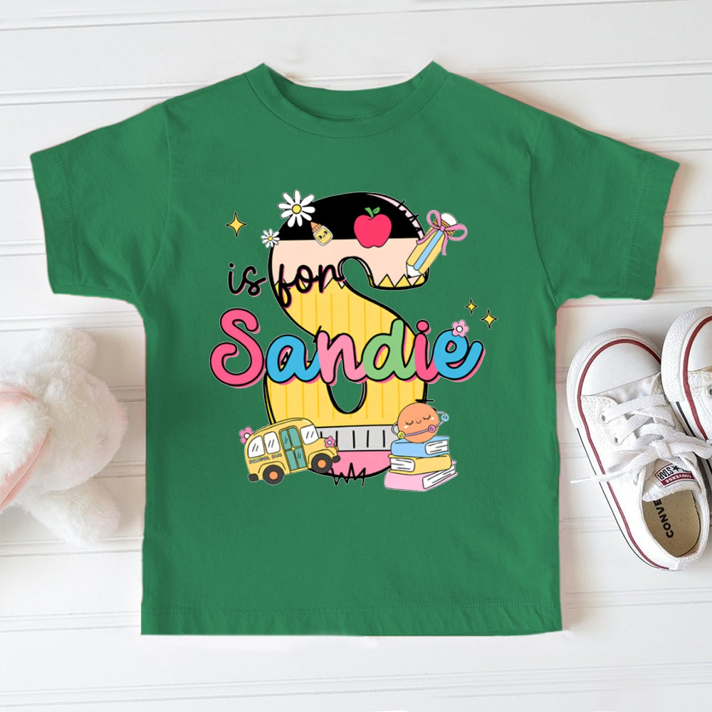 Personalized Name S Is For Sandia Colorful Letters And Cars Toddler T-shirts