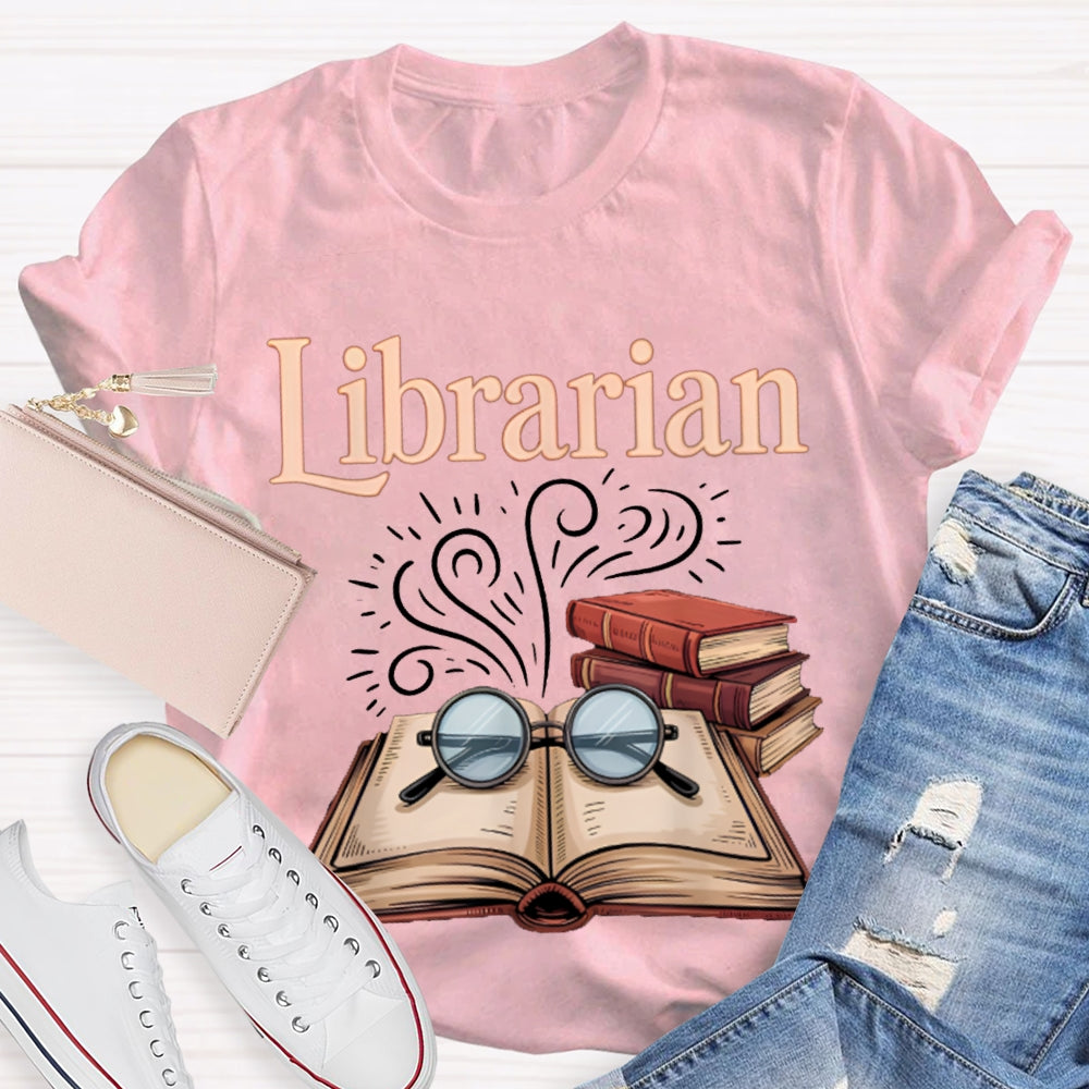 Librarian Glasses And Books T-shirt