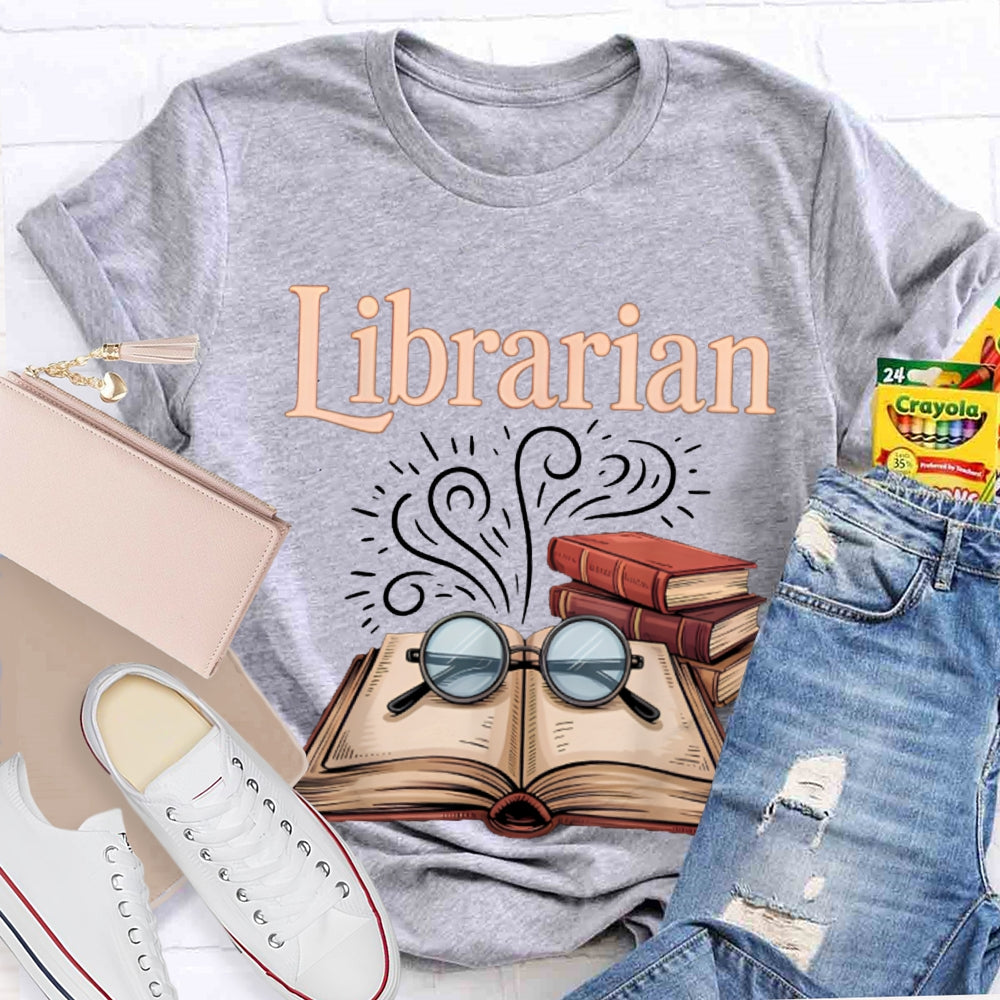Librarian Glasses And Books T-shirt