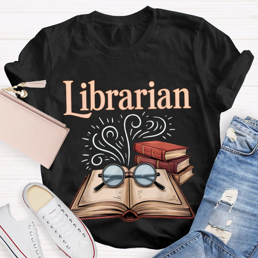 Librarian Glasses And Books T-shirt