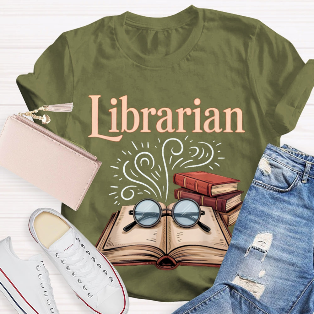 Librarian Glasses And Books T-shirt