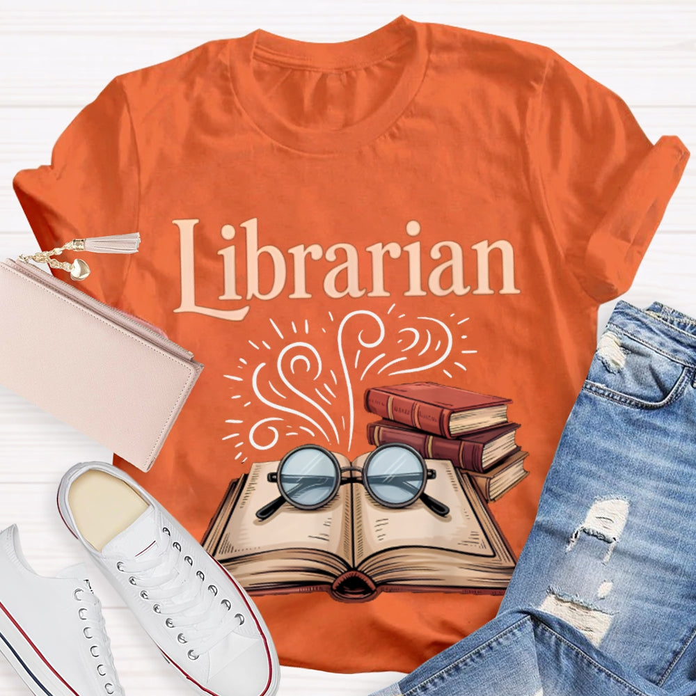 Librarian Glasses And Books T-shirt
