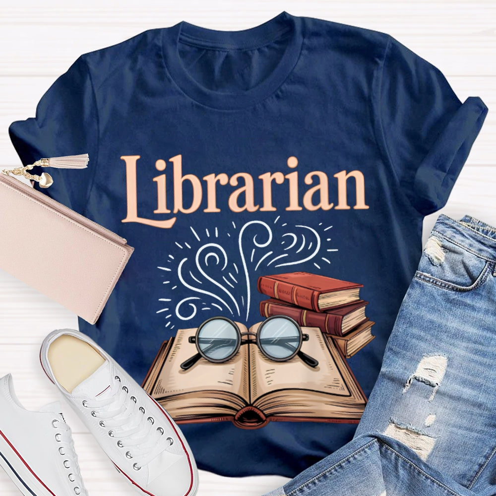 Librarian Glasses And Books T-shirt