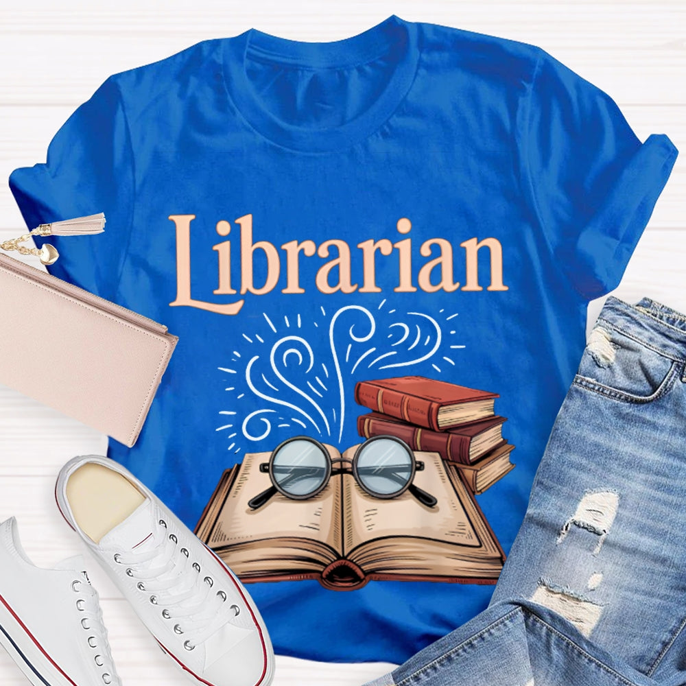 Librarian Glasses And Books T-shirt