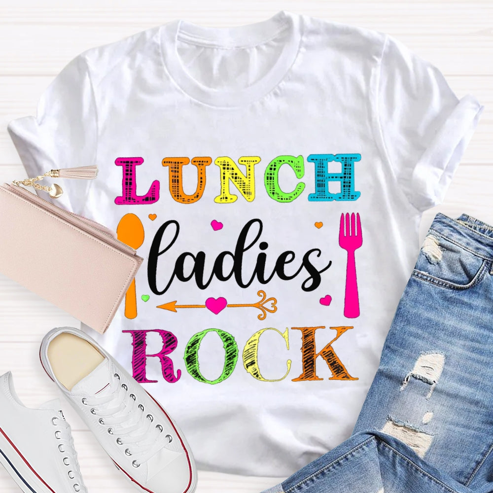 Lunch Ladies Rock Colorful Letters And Spoon T-shirt