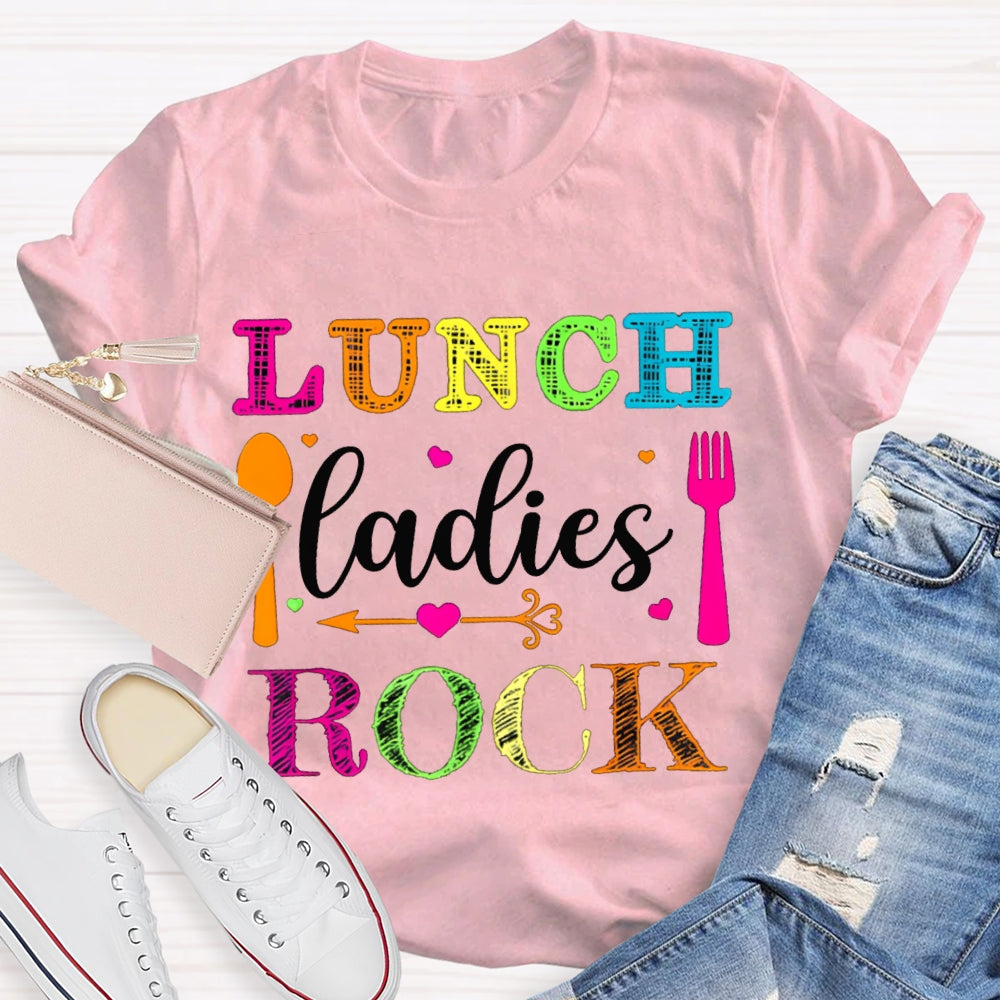Lunch Ladies Rock Colorful Letters And Spoon T-shirt