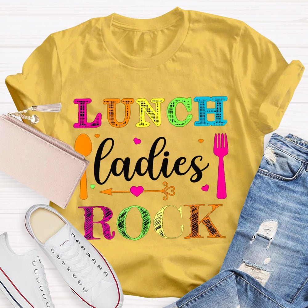 Lunch Ladies Rock Colorful Letters And Spoon T-shirt