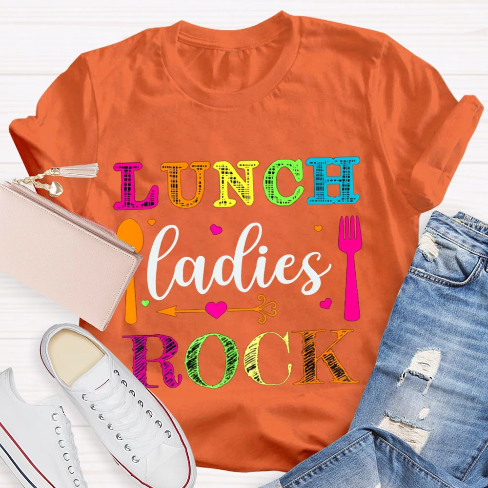 Lunch Ladies Rock Colorful Letters And Spoon T-shirt