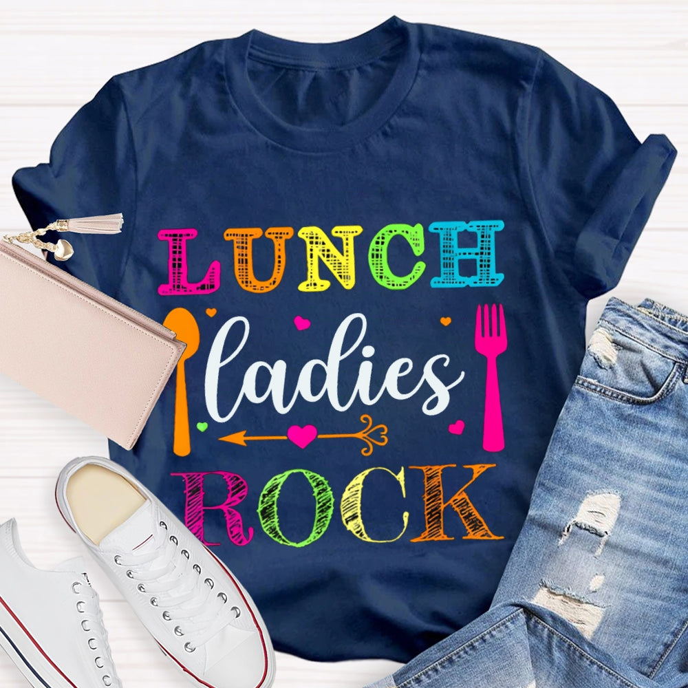 Lunch Ladies Rock Colorful Letters And Spoon T-shirt