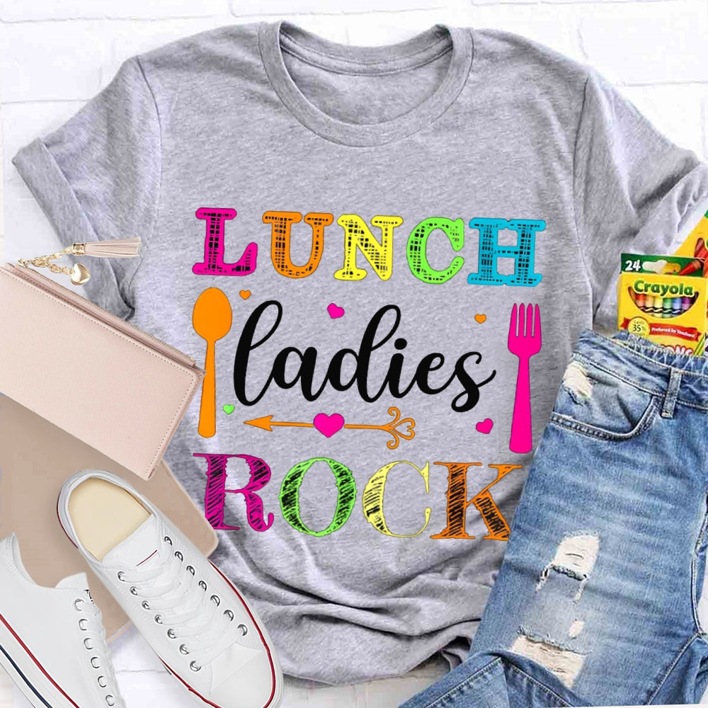 Lunch Ladies Rock Colorful Letters And Spoon T-shirt