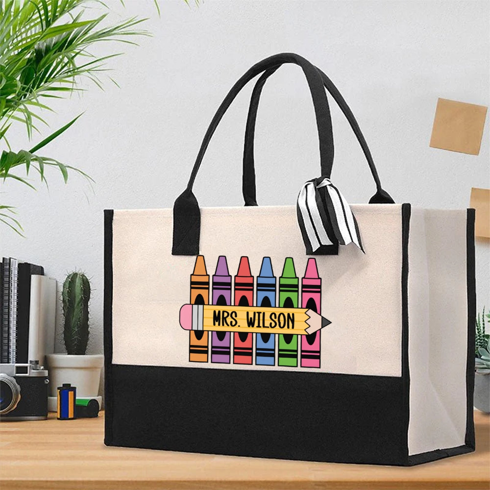 Personalized Name Colorful Crayon Cotton Tote Bag
