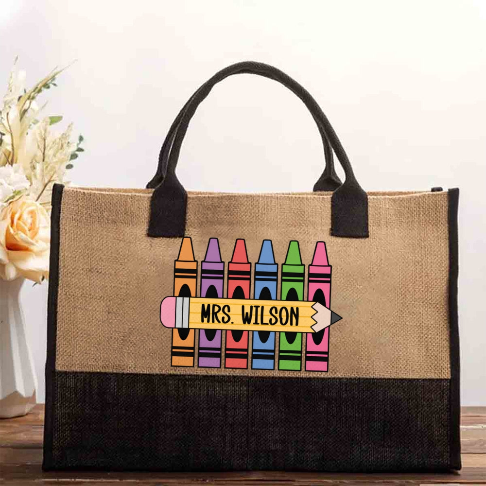 Personalized Name Colorful Crayon Cotton Tote Bag