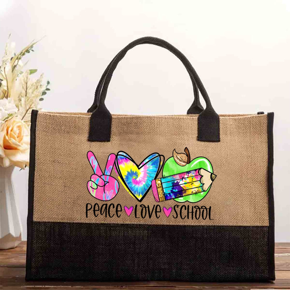 Peace Love School Cotton Tote Bag