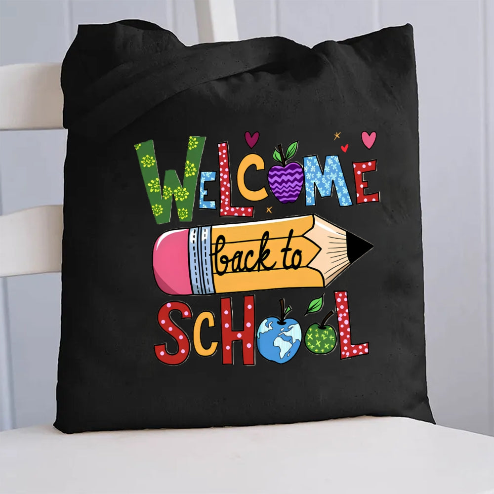 Welcome Back To School Apple Pencil Canvas Tote Bag