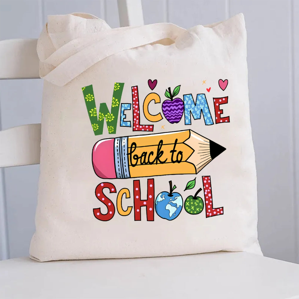 Welcome Back To School Apple Pencil Canvas Tote Bag