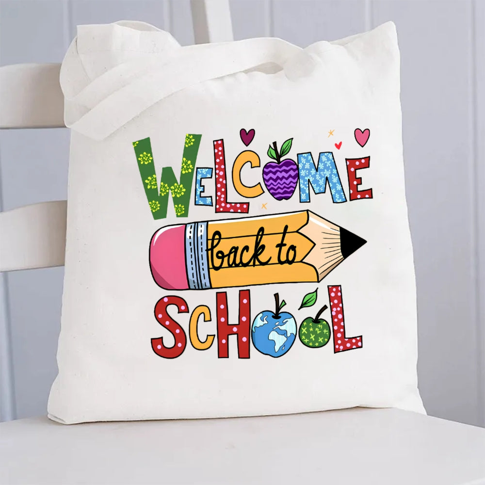 Welcome Back To School Apple Pencil Canvas Tote Bag