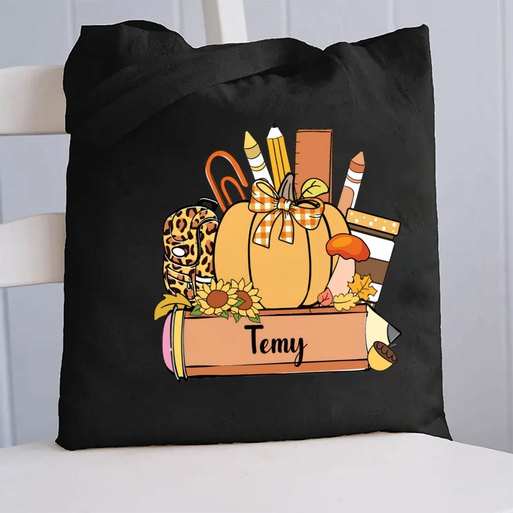 Personalized Name Fall Season Pencil Canvas Tote Bag