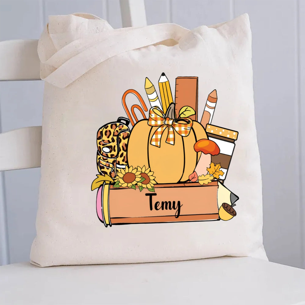 Personalized Name Fall Season Pencil Canvas Tote Bag