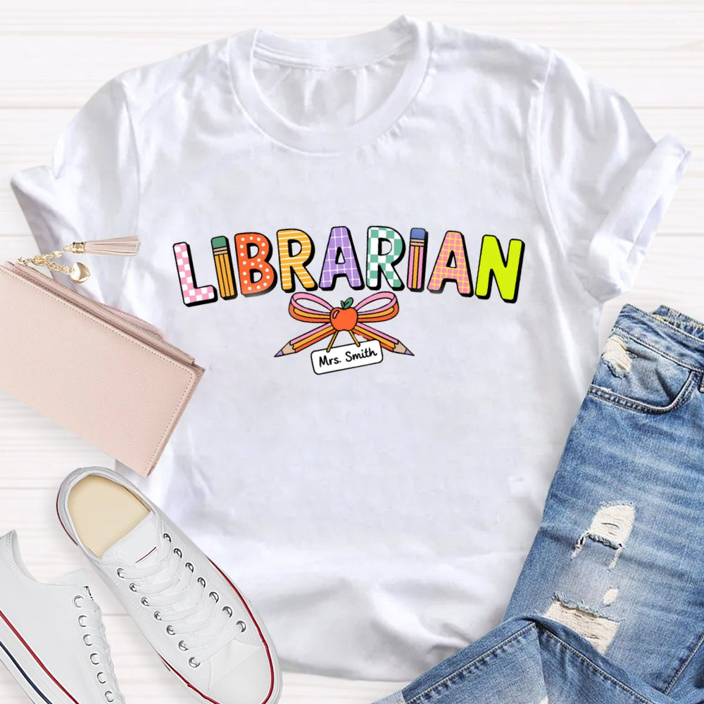 Personalized Name Librarian Pencil Bow T-Shirt