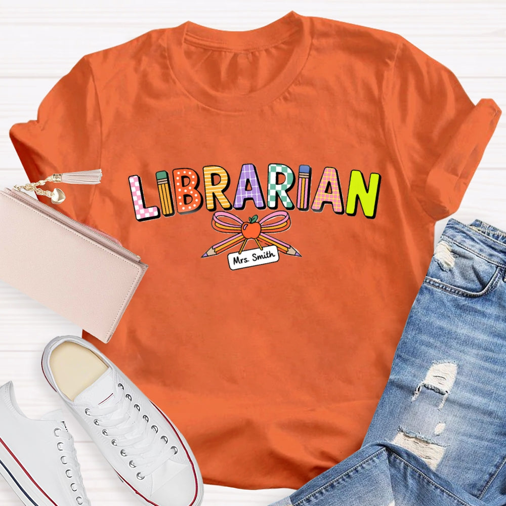 Personalized Name Librarian Pencil Bow T-Shirt