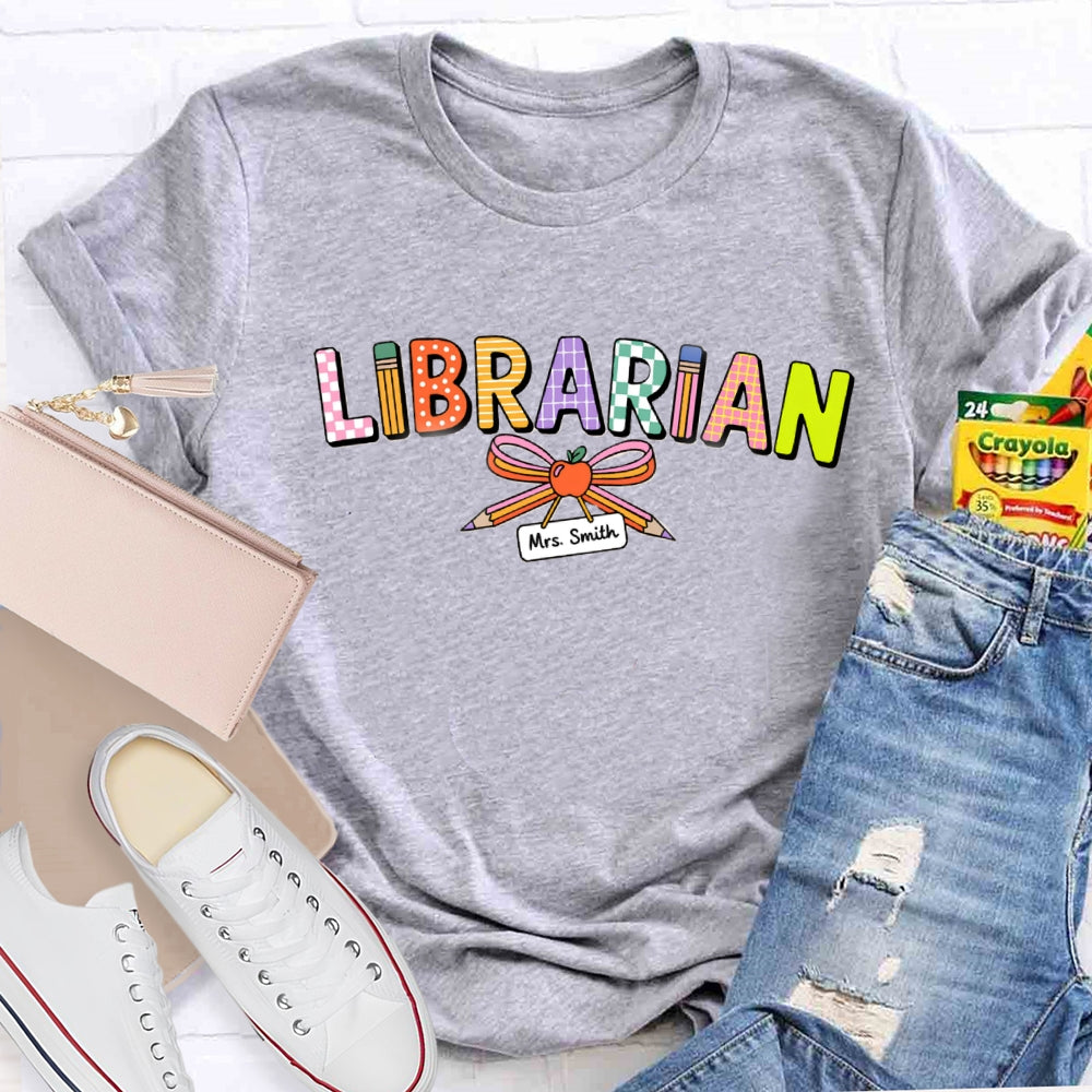 Personalized Name Librarian Pencil Bow T-Shirt