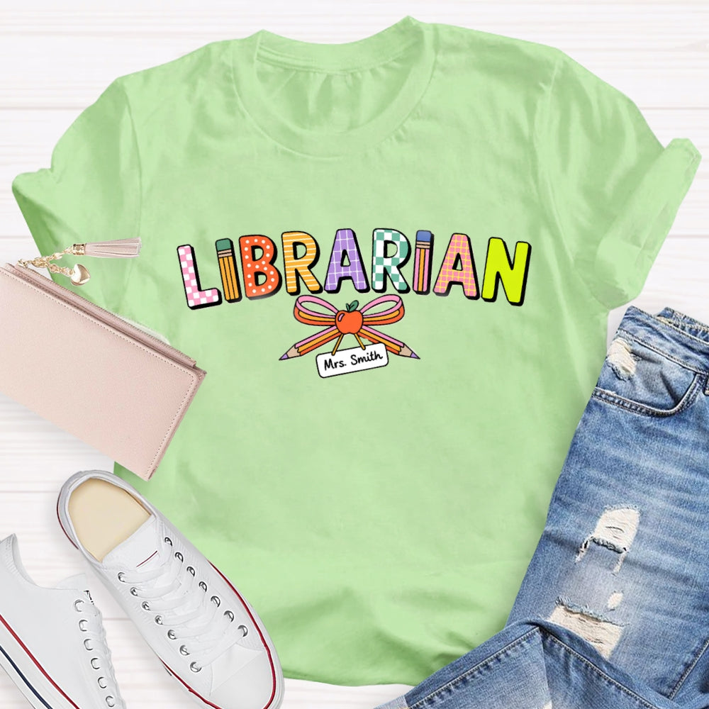 Personalized Name Librarian Pencil Bow T-Shirt