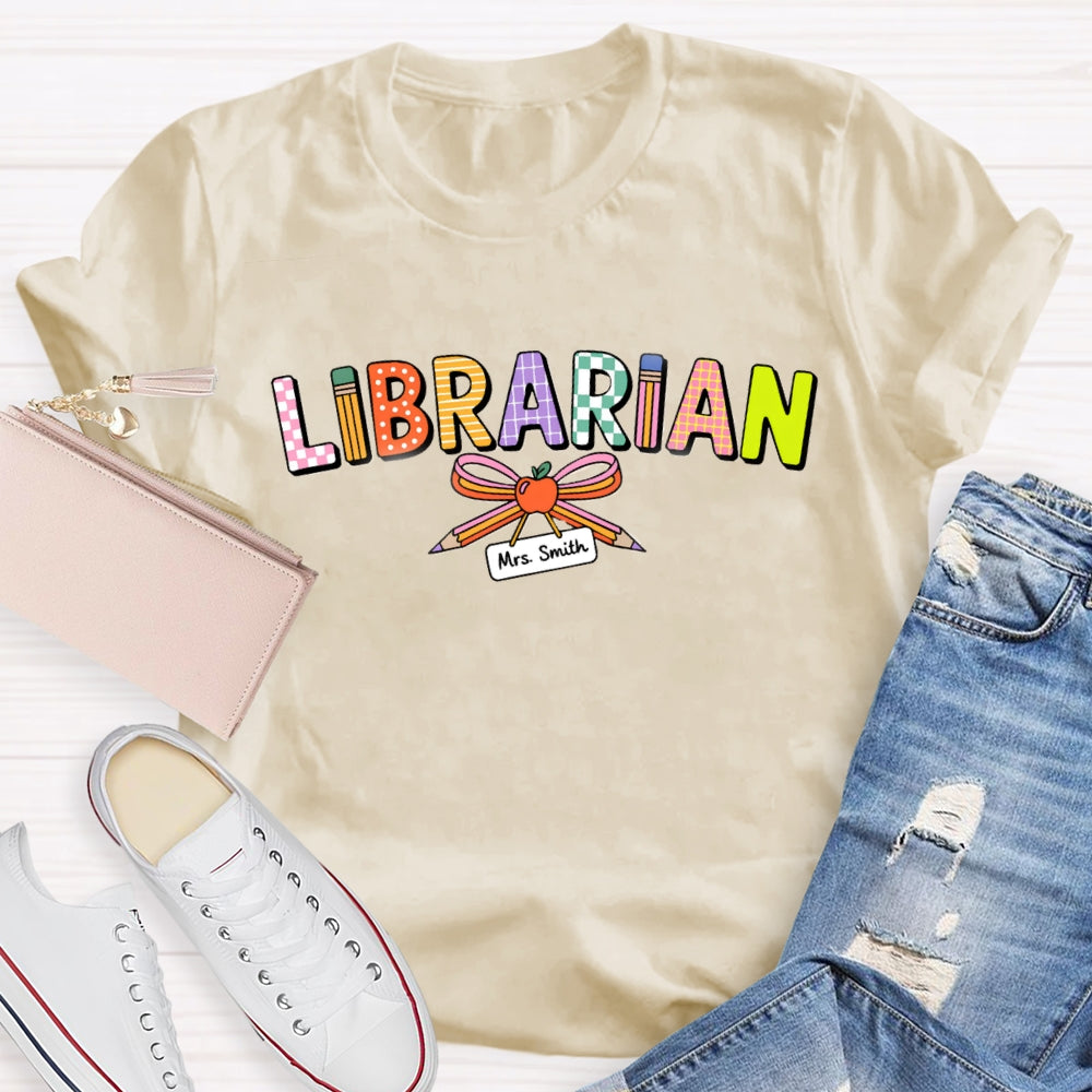Personalized Name Librarian Pencil Bow T-Shirt