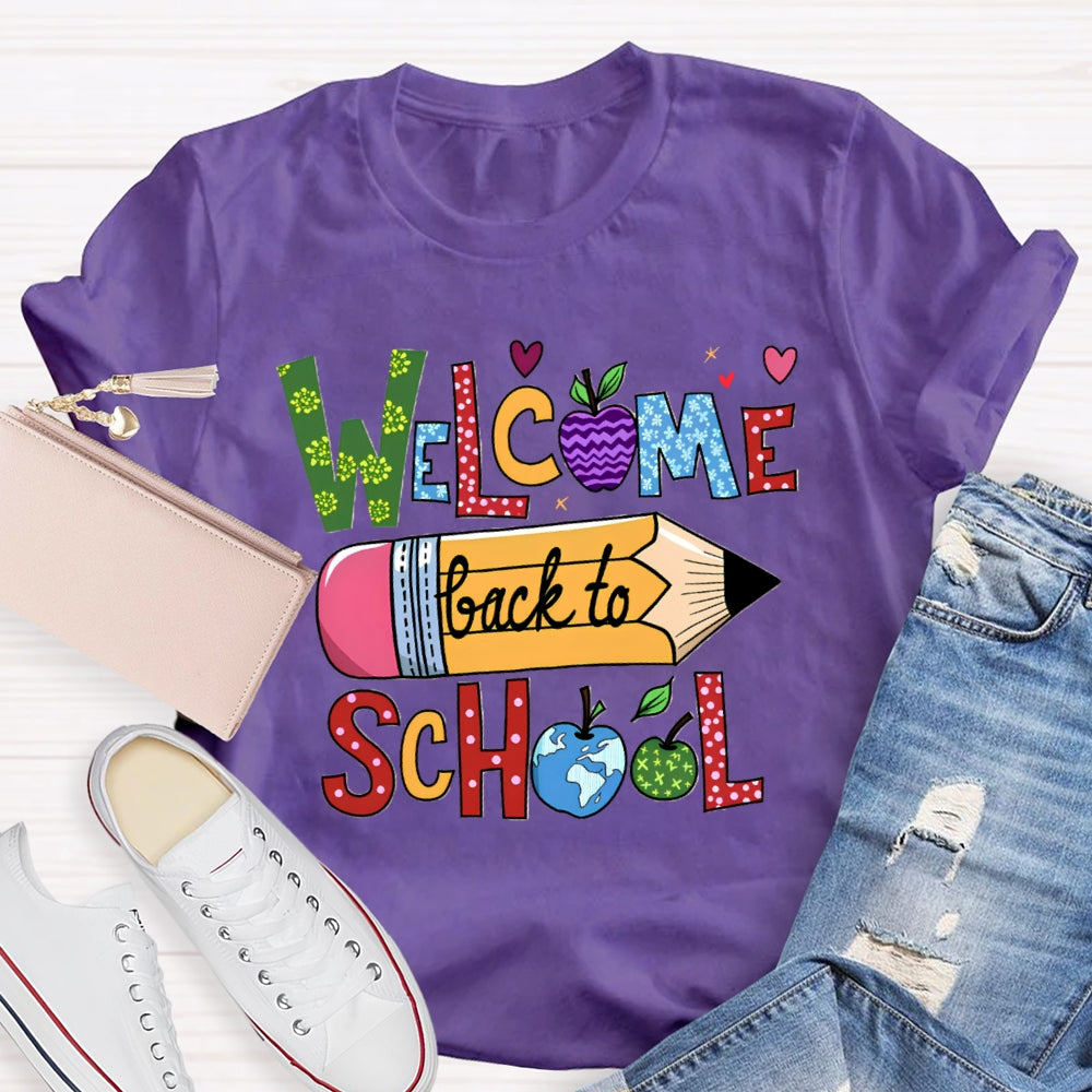 Welcome Back To School Pencil Globle Apple T-Shirt