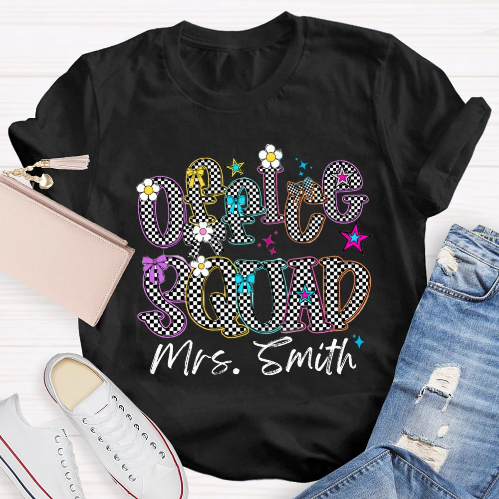 Personalized Name Office Squad Checkerboard Letter Print T-Shirt