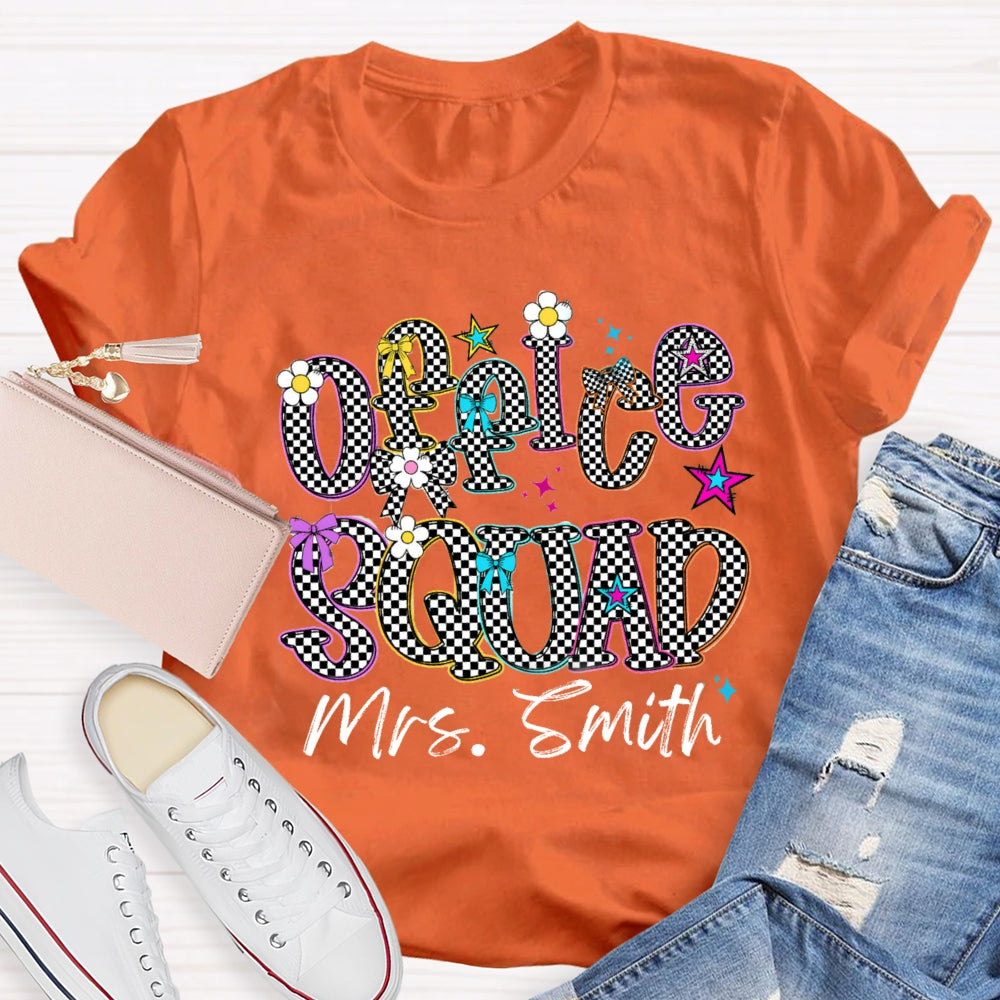 Personalized Name Office Squad Checkerboard Letter Print T-Shirt