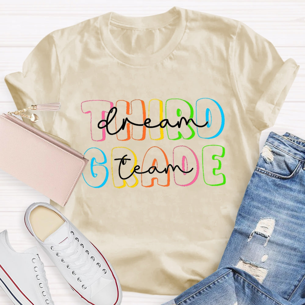 Personalized Grade Dream Team Colorful Hollow Letters T-Shirt