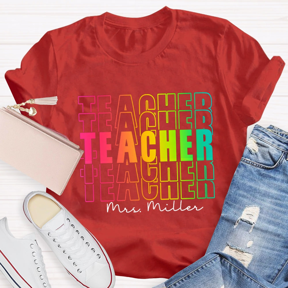 Personalized Name Colorful Hollow Teacher T-Shirt