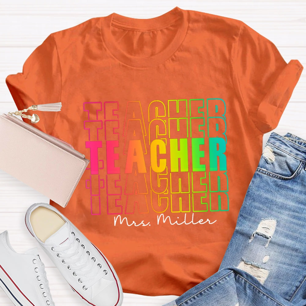 Personalized Name Colorful Hollow Teacher T-Shirt