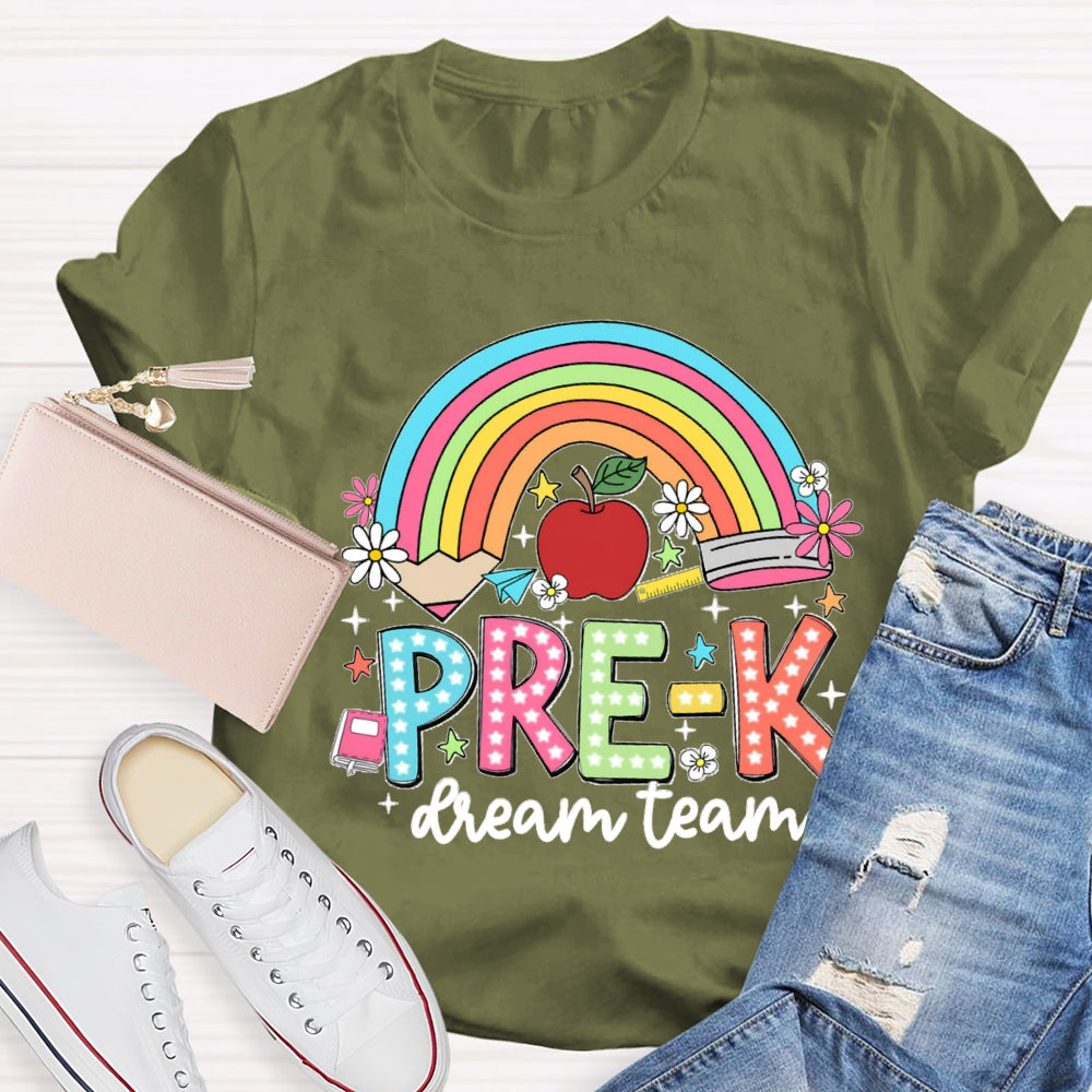 Personalized Grade Rainbow Pencil Pre-K Teacher T-Shirt