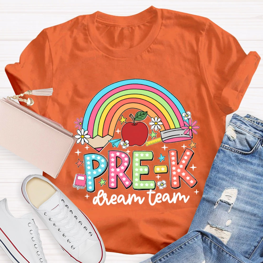 Personalized Grade Rainbow Pencil Pre-K Teacher T-Shirt
