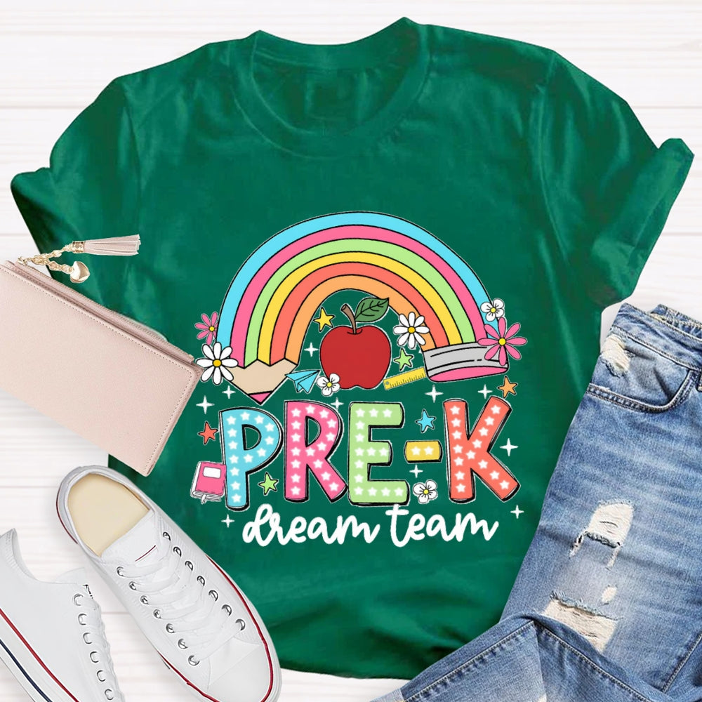 Personalized Grade Rainbow Pencil Pre-K Teacher T-Shirt