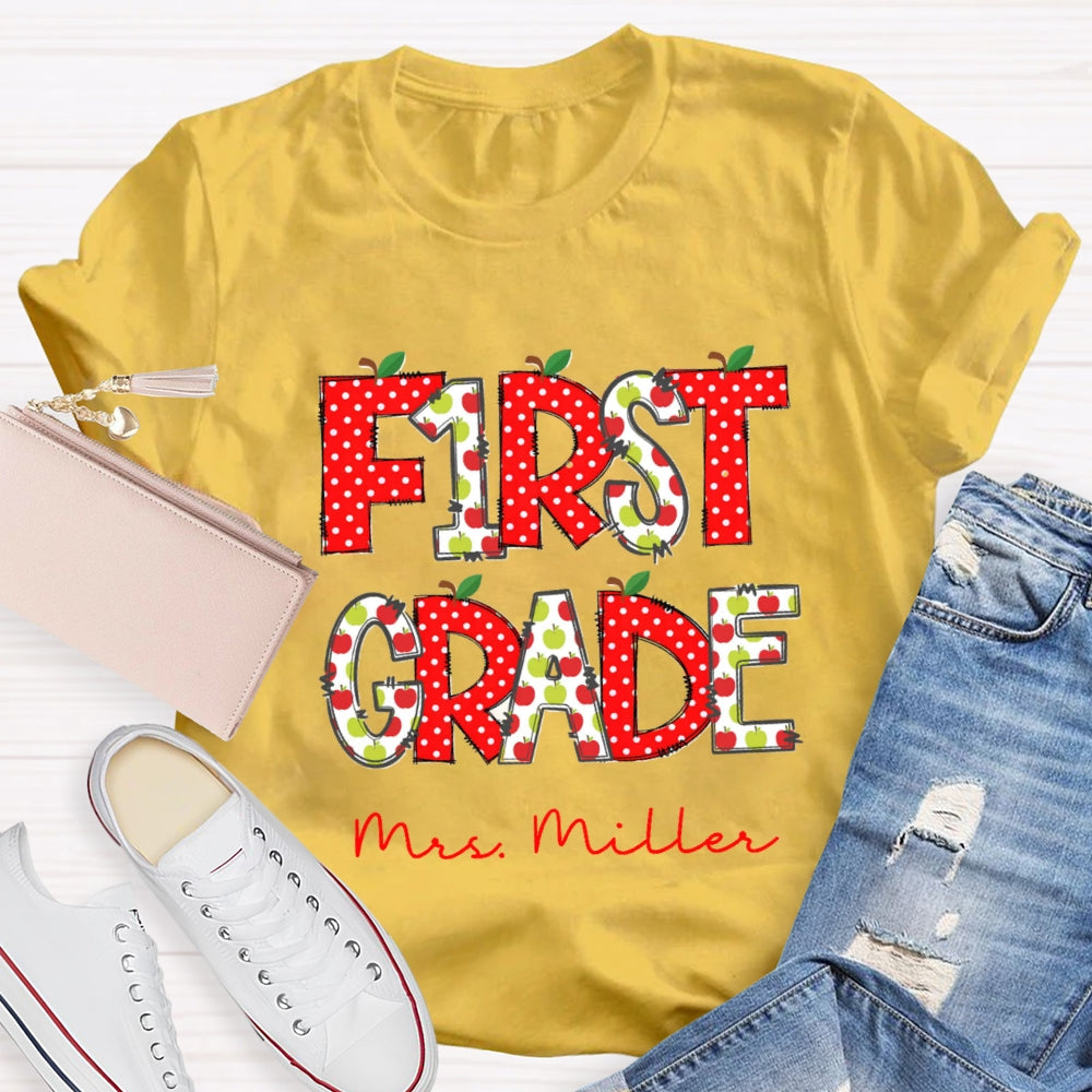 Personalized Grade And Name Red Apple Dot T-Shirt