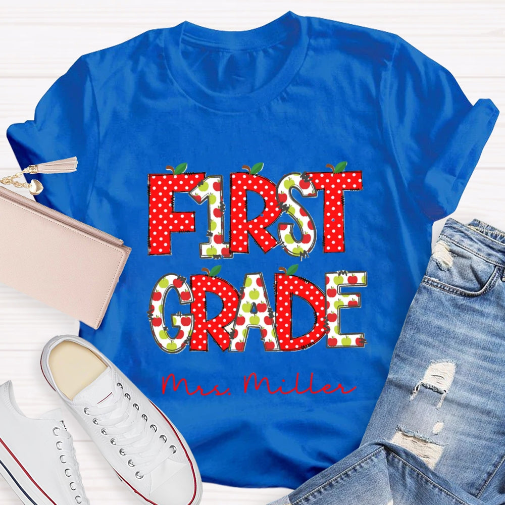Personalized Grade And Name Red Apple Dot T-Shirt