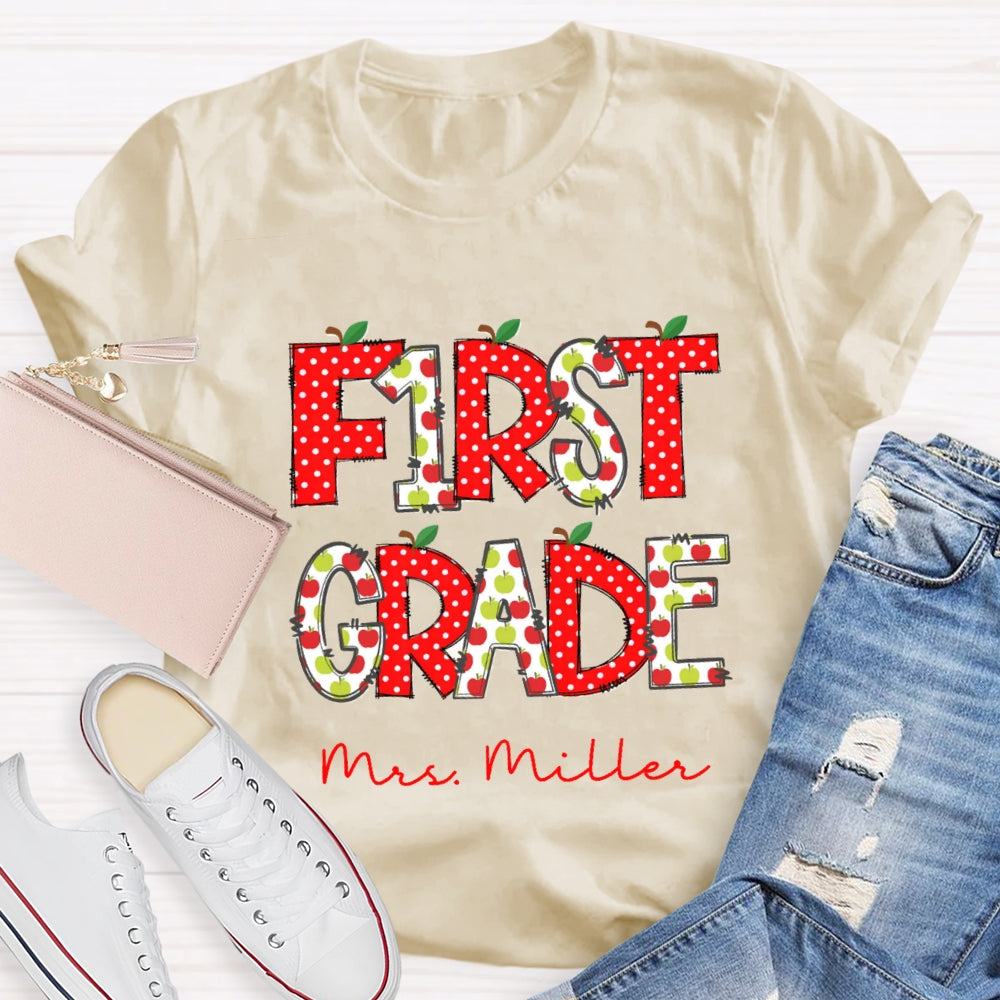 Personalized Grade And Name Red Apple Dot T-Shirt