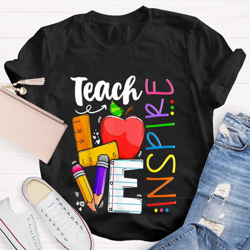 Teach Love Inspire Apple And Colored Fonts T-shirt