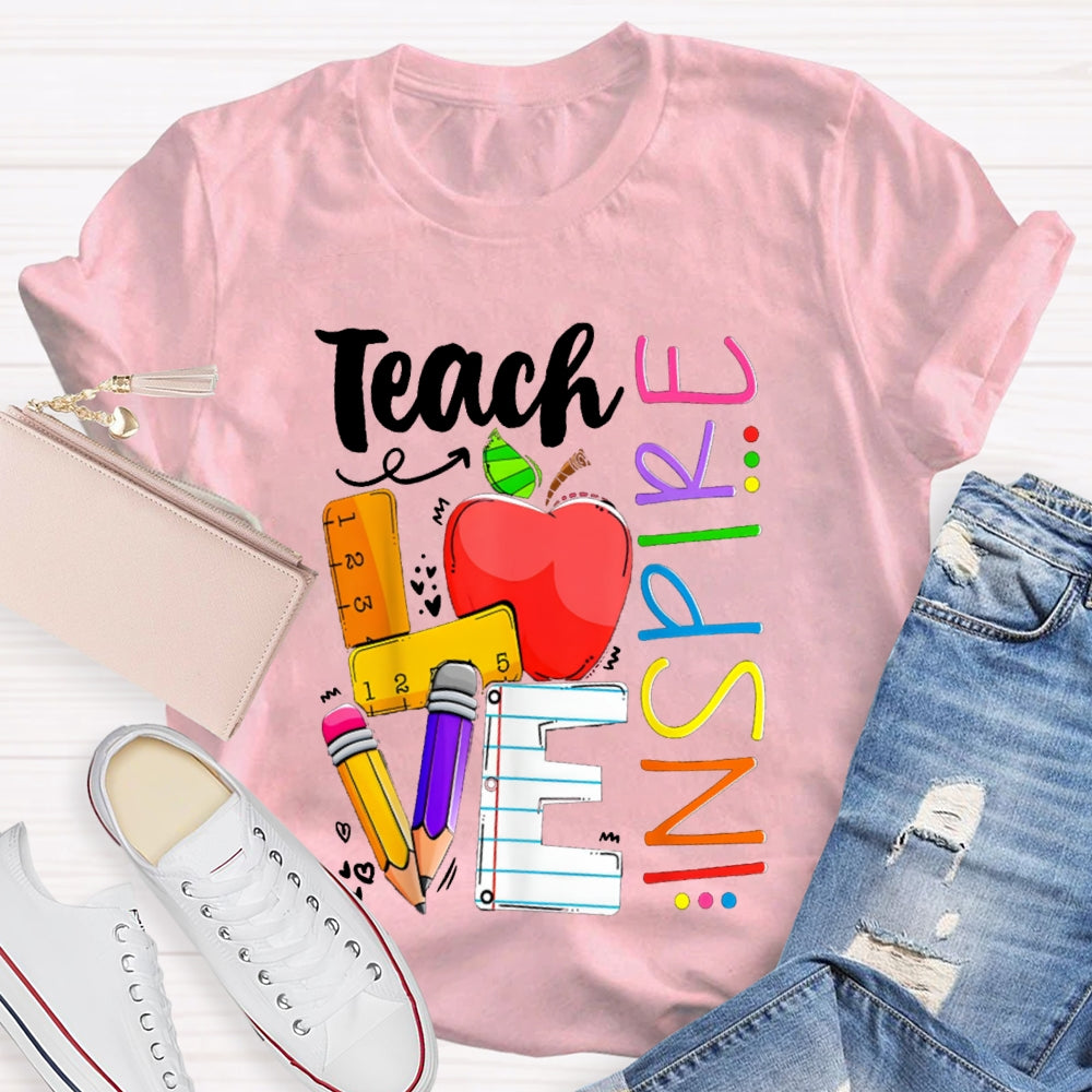 Teach Love Inspire Apple And Colored Fonts T-shirt